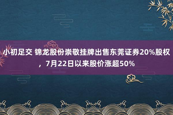 小初足交 锦龙股份崇敬挂牌出售东莞证券20%股权，7月22日以来股价涨超50%