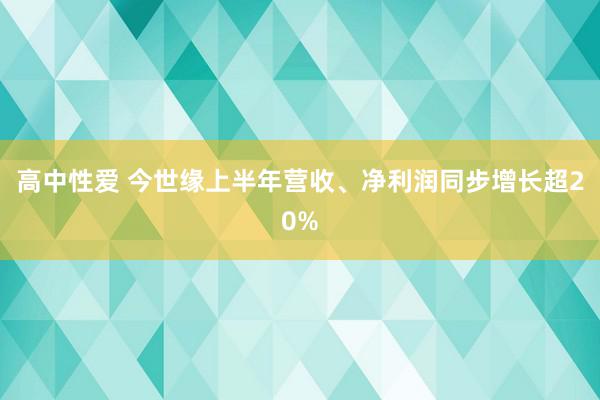 高中性爱 今世缘上半年营收、净利润同步增长超20%